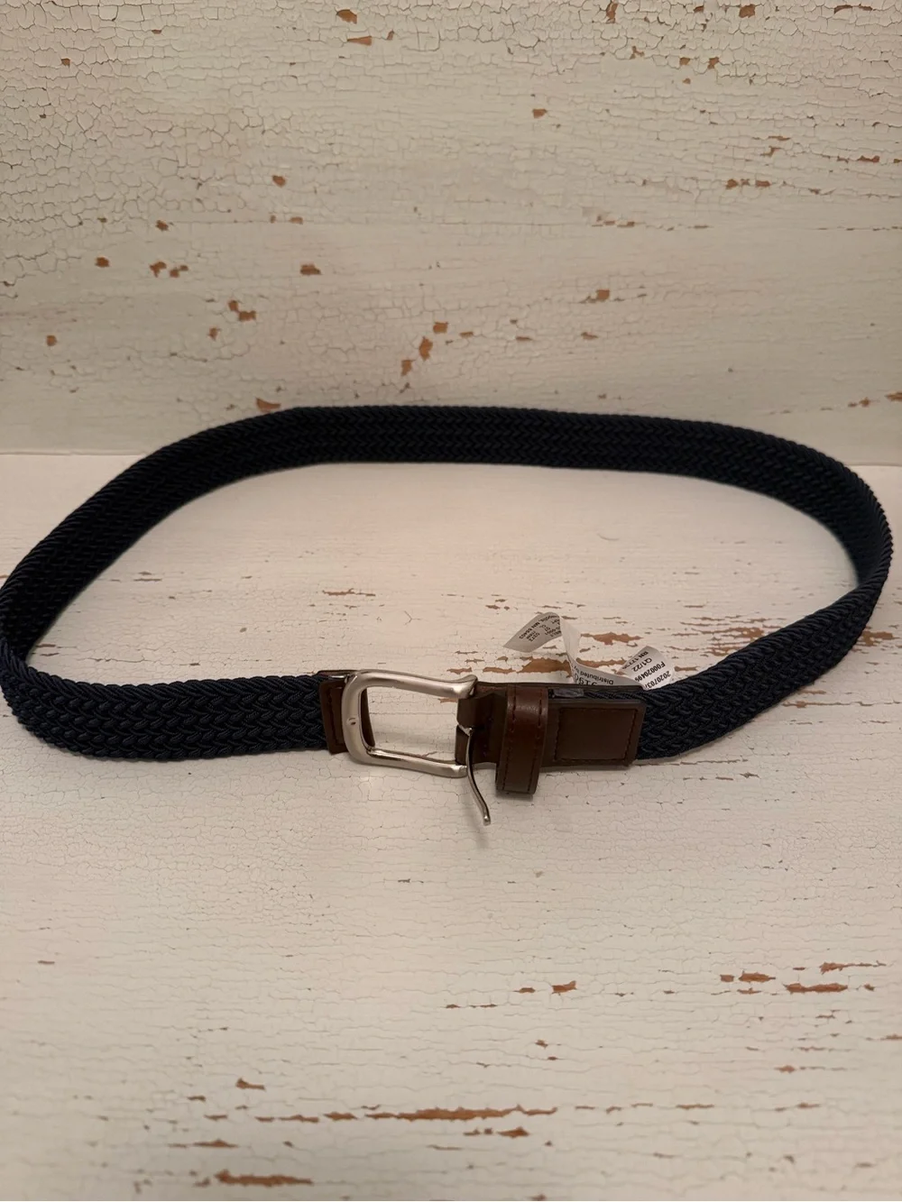 Target Kids Navy Woven Belt with Brown Trim and Silver Buckle